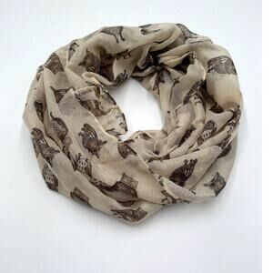Infinity Beige Owl Print Scarf